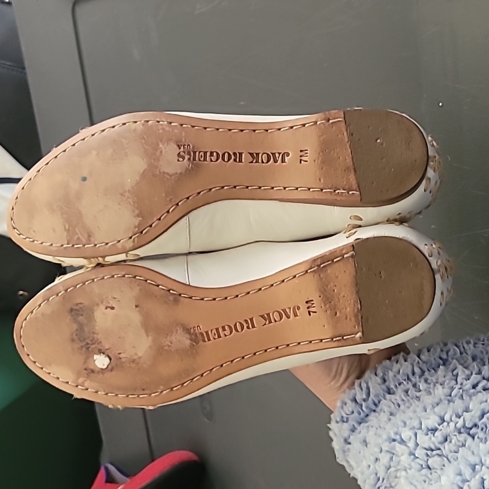 Jack Rogers White With Straw Ballet Leather Slip On Flats Size 7 - Picture 8 of 10